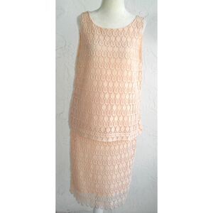 Ann Taylor Women 2 Piece Set Skirt Size 10 Top Size M Pink Salmon Lace Cotton